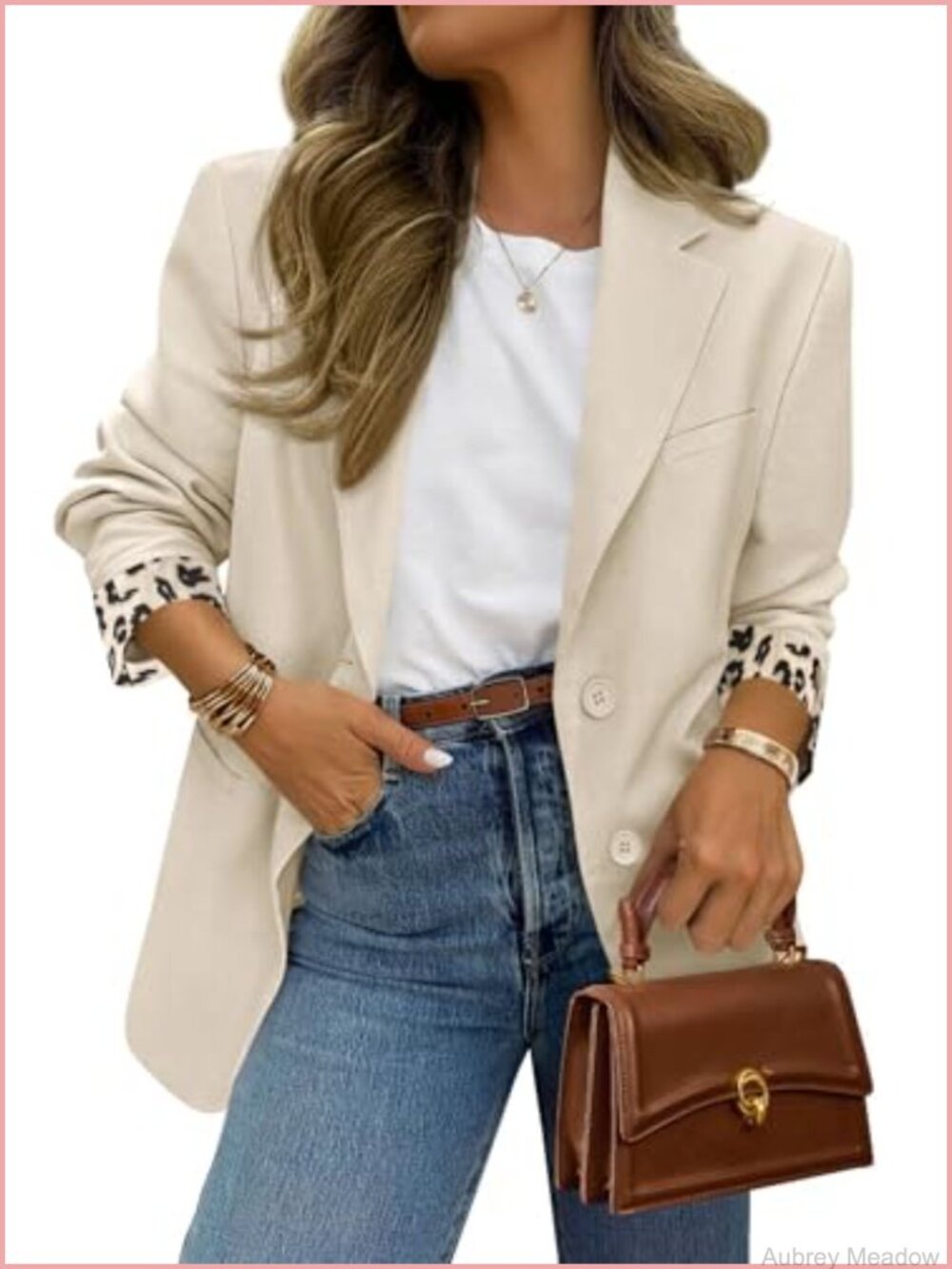 Women's Open Front Leopard Print Blazer Suit Jacket Long Sleeve Notch Lapel